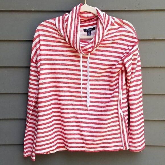 Chaps Red White Stripe Thick Cotton Turtleneck Top Size Small Petite - Picture 1 of 7